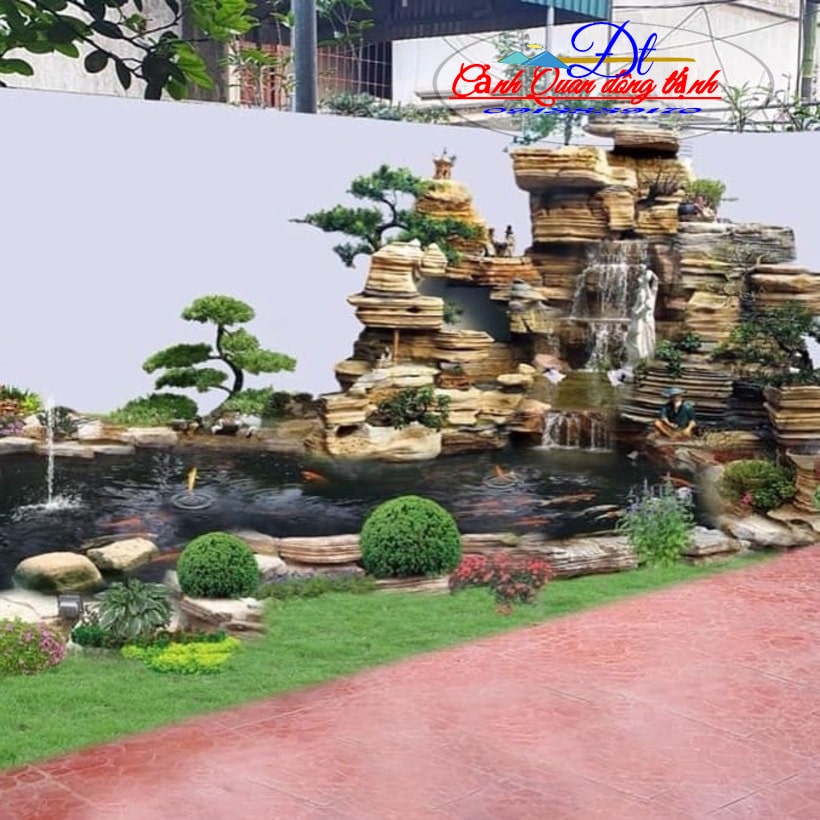 đá cổ thạch làm hồ cá koi