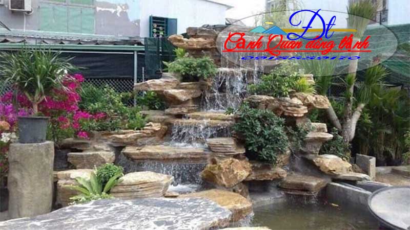 hòn non bộ ngoài trời thác nước