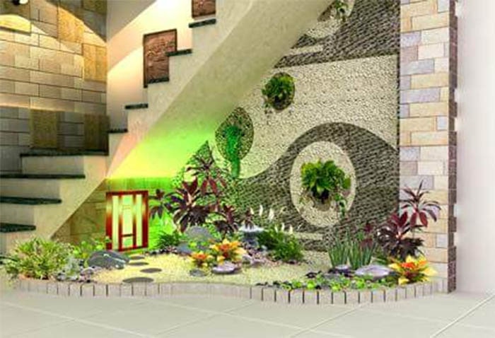 Tranh đá ốp tường cầu thang