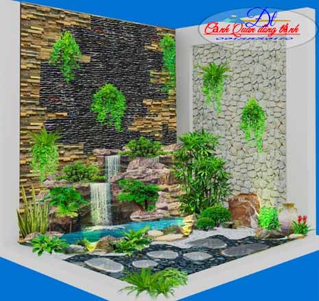 Tường thác nước kết hợp hồ cá tiểu cảnh